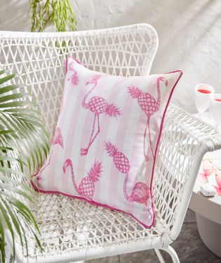 Sassy B Tropical Flamingo Cotton 45x45cm Indoor/Outdoor Cushion Pink