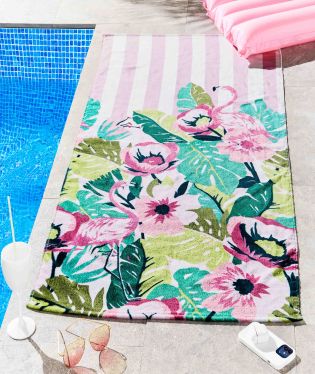 Sassy B Tropical Flamingo Stripe Cotton 75x160cm Beach Towel Pink