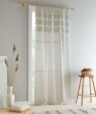 Pineapple Elephant Izmir Tassel 55x90 Inch Slot Top Voile Curtain Panel Stone Grey