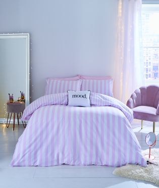 Sassy B Bedding Stripe Tease Reversible King Duvet Cover Set with Pillowcases Lilac