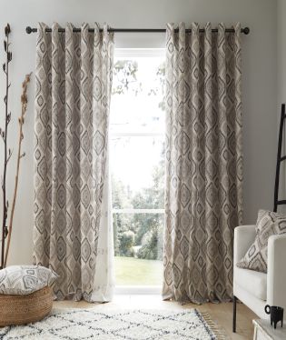 Pineapple Elephant Ziri Geo Cotton 90x90 Inch Lined Eyelet Curtains Two Panels Natural