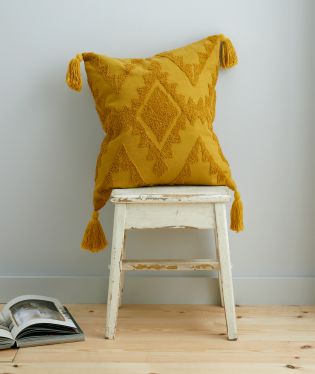 Pineapple Elephant Imani Tufted Tassel Cotton 45x45cm Cushion Ochre Yellow