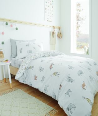 Bianca Zoo Animals Cotton Double Fitted Sheet White 55654