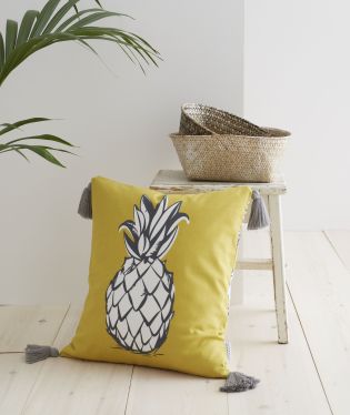 Pineapple Elephant Tupi Pineapple Cotton Indoor Outdoor 45x45cm Cushion Cover Ochre Yellow