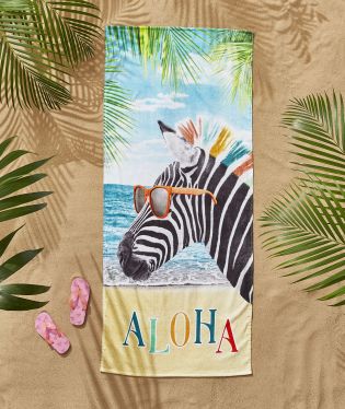 Catherine Lansfield Aloha Zebra Cotton 76x160cm Beach Towel Blue 56150