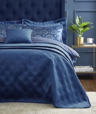 Catherine Lansfield Art Deco Pearl Super King Duvet Cover Set with Pillowcases Navy Blue 56948