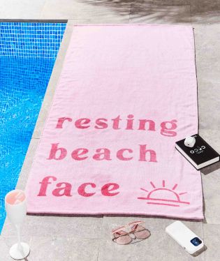 Sassy B Resting Beach Face Cotton 75x160cm Beach Towel Pink