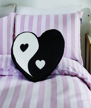Sassy B Ying To My Yang Heart Shaped Soft Touch Cushion Black White