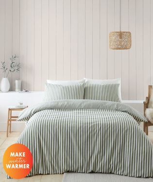 Catherine Lansfield Brushed Cotton Stripe Reversible Single Duvet Cover Set with Pillowcase Natural 57778