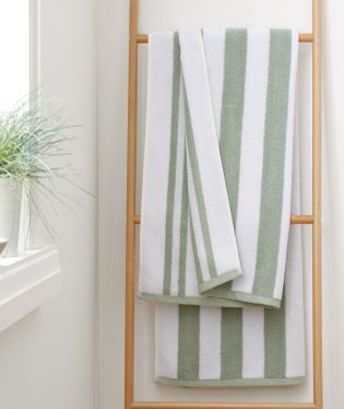 Bianca Reversible Stripe Cotton Jacquard Bath Sheet Sage Green 58182