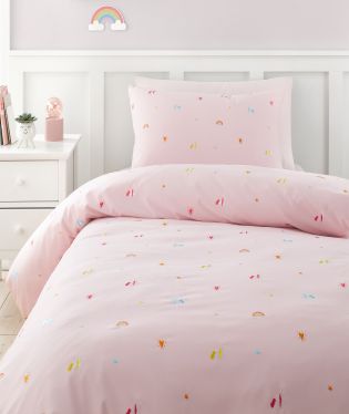 Catherine Lansfield Embroidered Unicorn Single Duvet Cover Set Pink 58187