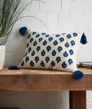 Pineapple Elephant Yasmine Tassel Cotton 40x60cm Cushion Cover Indigo Blue