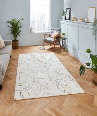 Craft Modern Multi Textured Super Soft Cracked Marble Rug - Ivory/Gold - 120x170