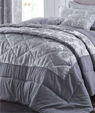 Catherine Lansfield Damask Jacquard Quilted Pillow sham Pillowcase Pair Silver Grey 44737