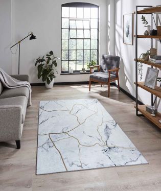 Force Modern Abstract Marble Rug - Ivory/Gold - 120x170