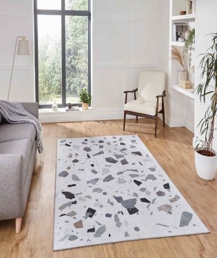 Force Modern Abstract Marble Rug - Ivory/Grey - 120x170