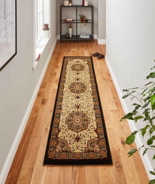 Heritage Traditional Soft Stain Resistant Rug - Black/Cream - 80x140