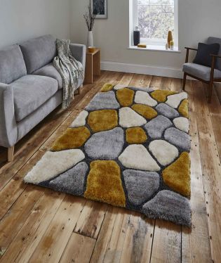Noble House Hand Made Shaggy Stone Rug - Grey/Yellow - 120x170