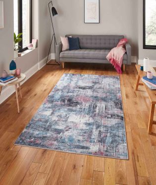 Rio Modern Abstract Distressed Rug - Pink/Blue - 120x170
