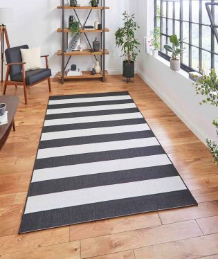 Santa Monica Flat Weave Super Durable Easy Clean Stripe Rug - Black/White - 120x170