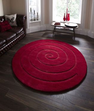 Spiral  Hand Tufted Circular Wool  Rug - Red - 140x140