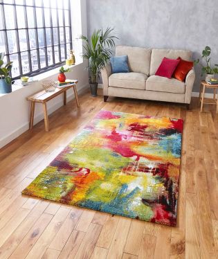 Sunrise Modern Hand Carved Dawns Embrace Abstract Rug - Multi